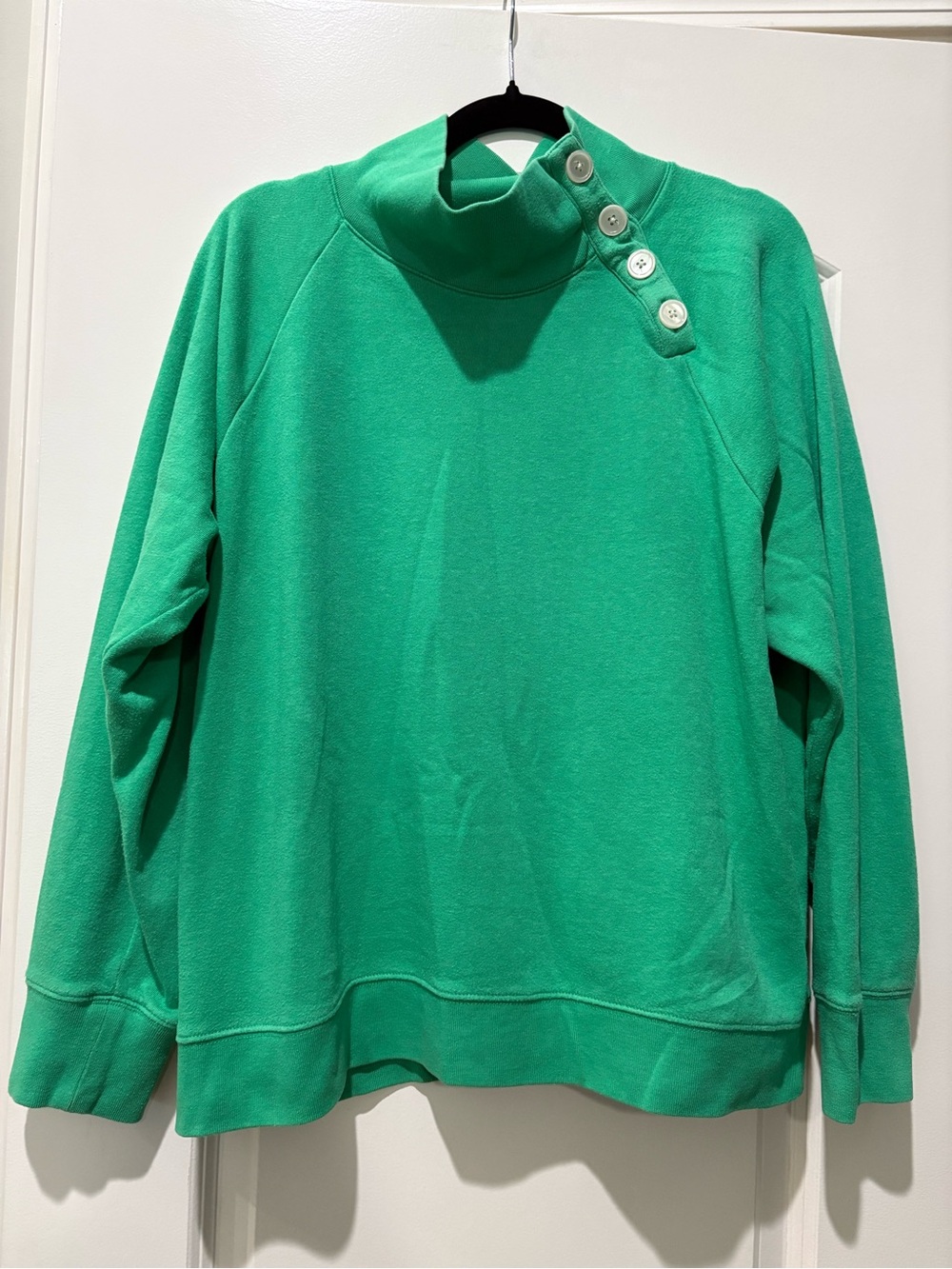 J. Crew Bright Green Button-Shoulder Funnel Neck Sweater XL